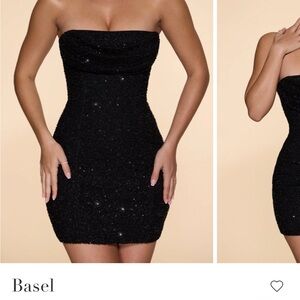 Oh Polly Embellished Strapless Cowl Neck Mini Dress in Black